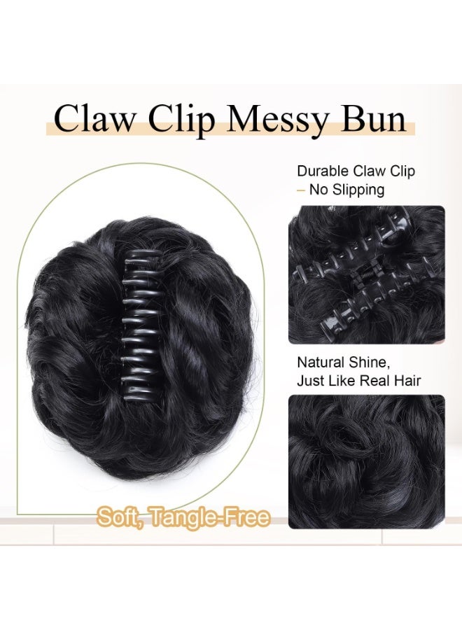 CLENEA Messy Claw Clip, Bun Hair Piece Wavy Curly Chignon Hair Extensions Tousled Hair Claw Clip Ponytail Hairpieces Hair Scrunchie with Clip for Women Natural Black - Image 4